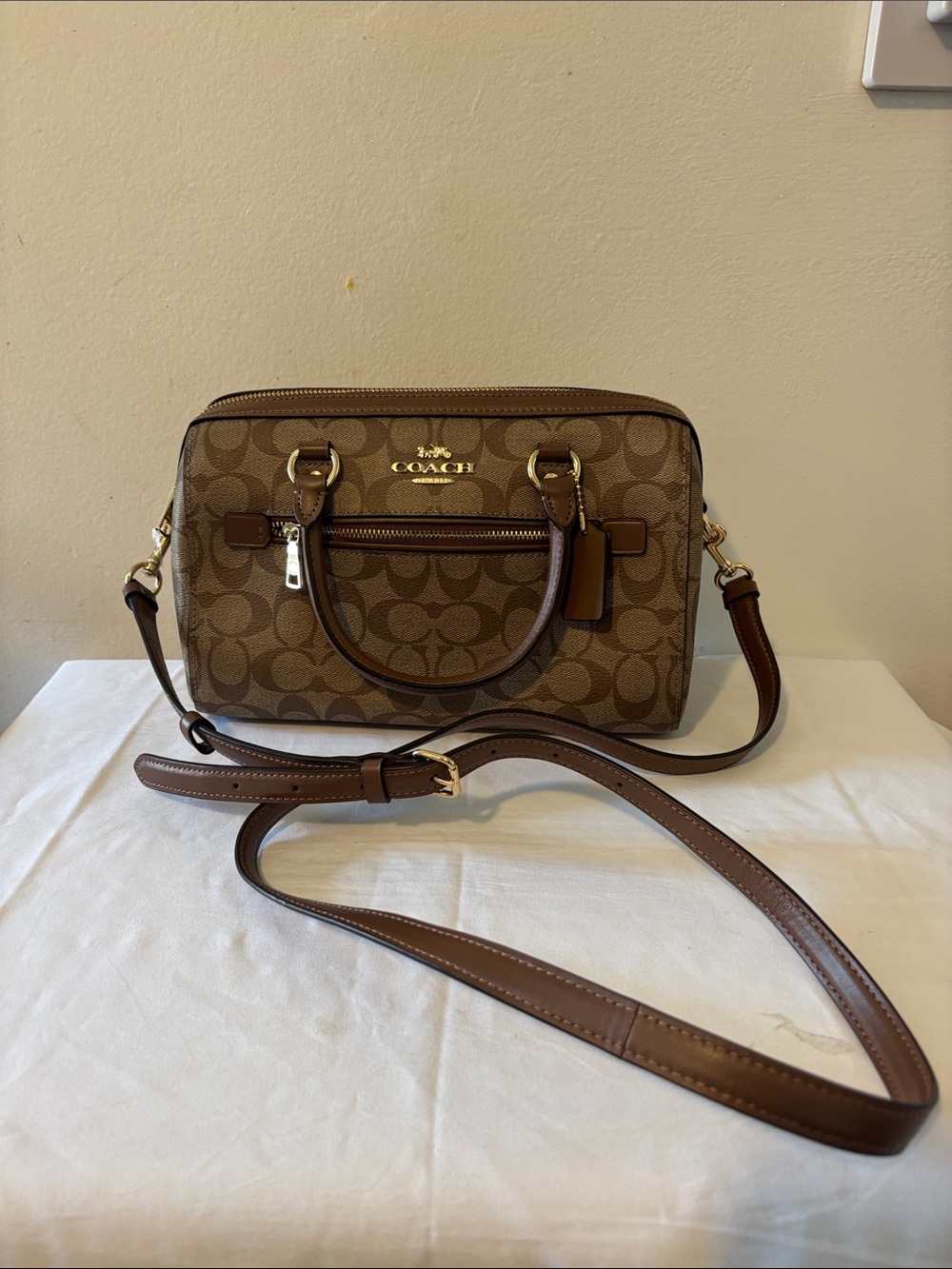 Coach Tan/Brown Signature Crossbody Dome Bag